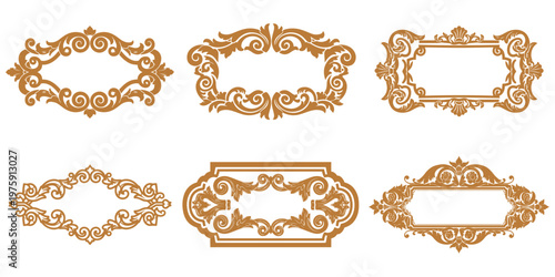 Baroque floral ornament collection for vintage wood carving eps 10