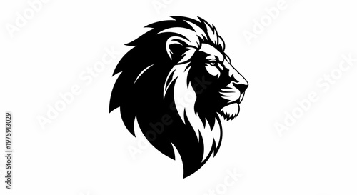 Majestic Lion Head Profile Black and White Illustration.
