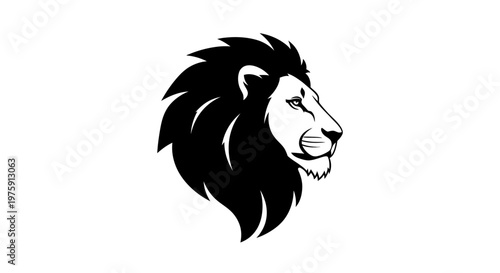 Majestic Lion Head Profile Black and White Illustration.