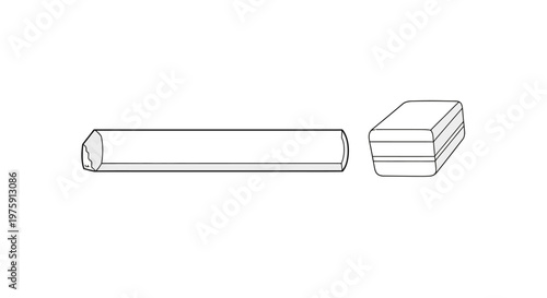 Chalk stick and eraser on white background, simple illustration, school supplies, drawing tool