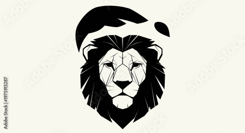 Majestic Lion Head with Abstract Crown in Black and White.