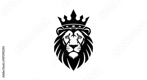 Majestic Lion Head with Crown Vector Illustration.
