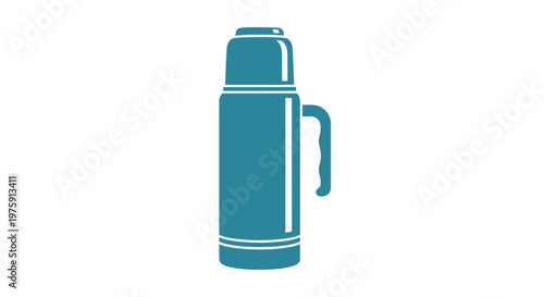 Teal Thermos Flask Icon Isolated on White Background, Modern Design