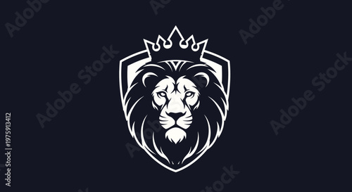 Majestic Lion Head with Crown and Shield Logo Design.