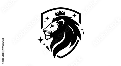 Majestic Lion Head with Crown and Shield Logo Design.
