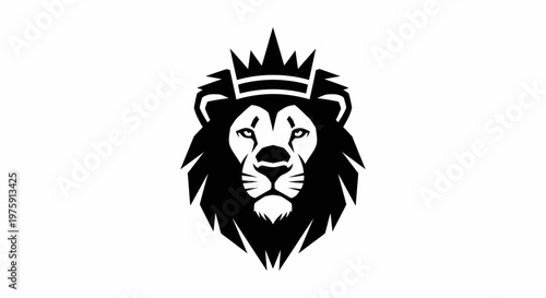 Majestic Lion Head with Crown Vector Illustration.