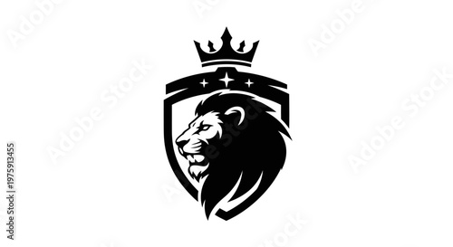 Majestic Lion Head with Crown and Shield Logo Design.