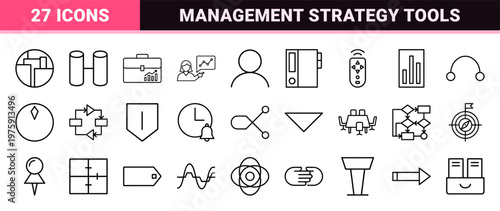 Business office management line icon set