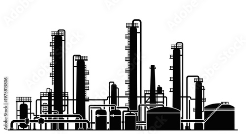 Industrial Oil Refinery and Chemical Plant Silhouette Illustration