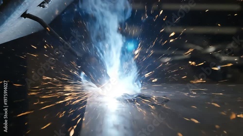 welding sparks and smoke on metal