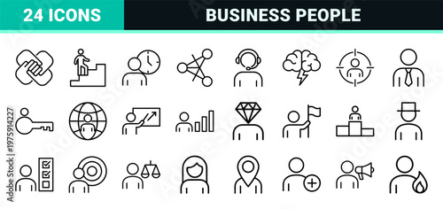 Business and human resources people outline icon set