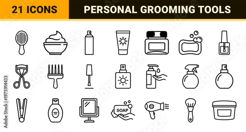 Cosmetic and personal care outline icon set in minimalist style