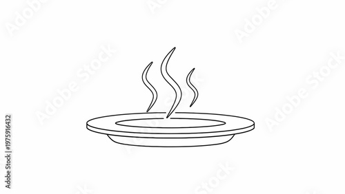 Vector illustration of an empty plate with hot steam in a minimalist line art style.
