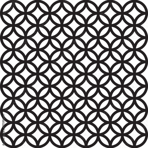 Seamless geometric pattern of interlocking circles a minimalist black and white vector background for design and decoration