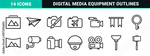 Photography and video production outline icon set