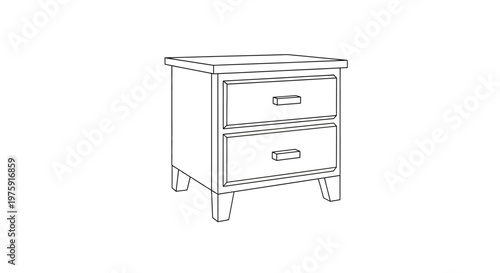 Nightstand with Two Drawers, Simple Line Art Furniture Illustration