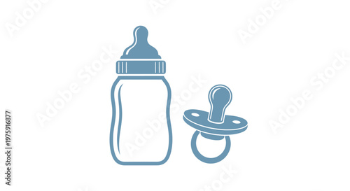 Baby bottle and pacifier icon, simple blue illustration on white background