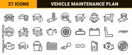 Professional car dealer and automotive service outline icon set.