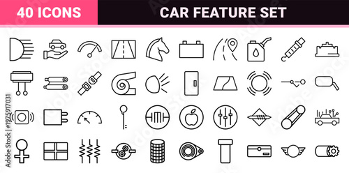 Automotive car features outline icons set