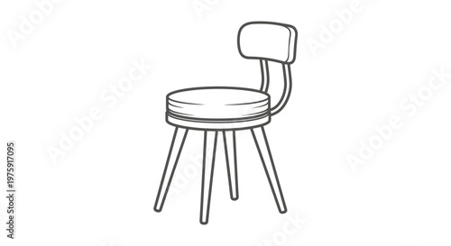 Minimalist Sketch of a Modern Chair with Backrest and Three Legs