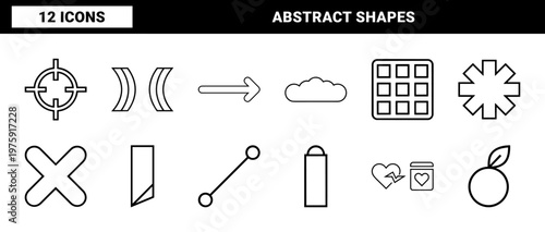 Minimalist brutalist geometric icons set in black and white outline style