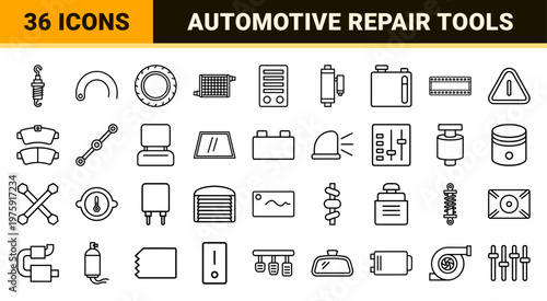 Automotive car parts and mechanical maintenance outline icon set