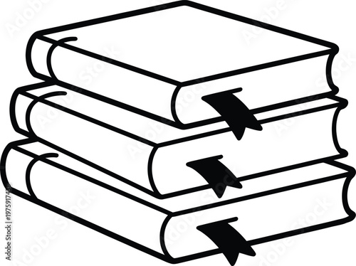 Stack of three books with bookmarks knowledge base reading material book stack education knowledge learning information textbook literature bookmark collection horizontal illustration