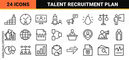 Minimalist career placement and recruitment icon set for job search and human resources.
