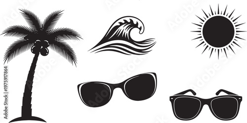 Tropical Summer Beach Vacation Elements and Icons Set