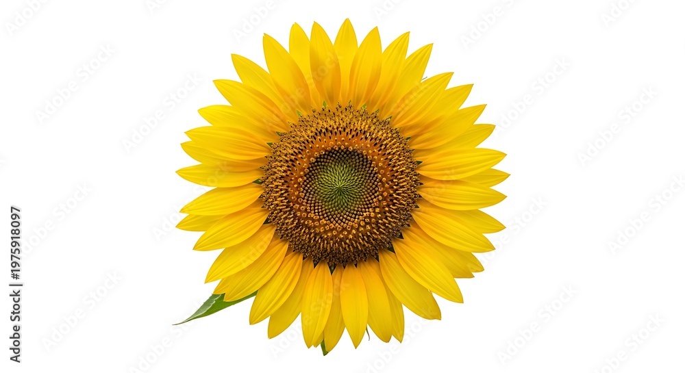 Fototapeta premium Vibrant yellow sunflower head isolated on white background, bright summer flower and nature concept.