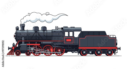 Vintage Steam Locomotive Engine Classic Antique Train Vector Illustration