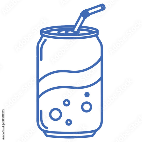 Refreshing drink in a can with a straw, perfect for hot summer days and relaxation