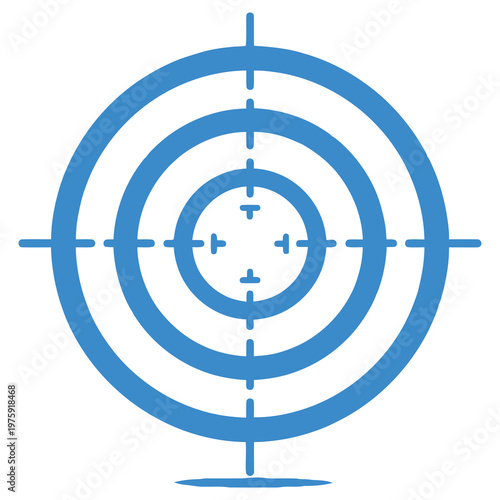Blue target symbol with concentric circles and crosshairs on white background