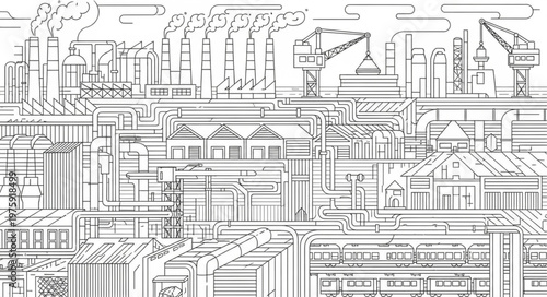 Detailed blueprint of industrial complex.