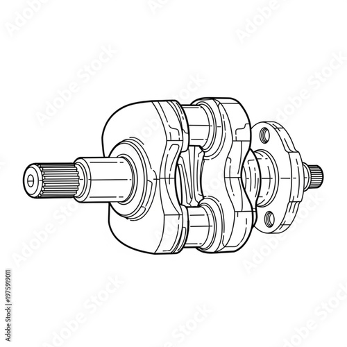 Mechanical Crankshaft Engine Part Closeup.