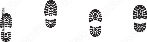 Textured grunge shoe print and footprint set, vector EPS for fashion, trail, urban, and design.