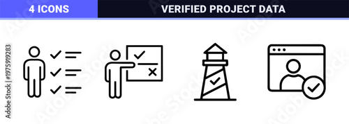 Minimalist success and checkmark outline icon set for business tasks and verification.