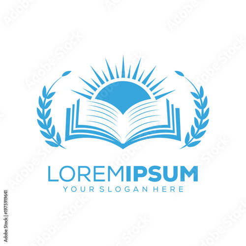 Education logo, open book with sun on it, logo design template