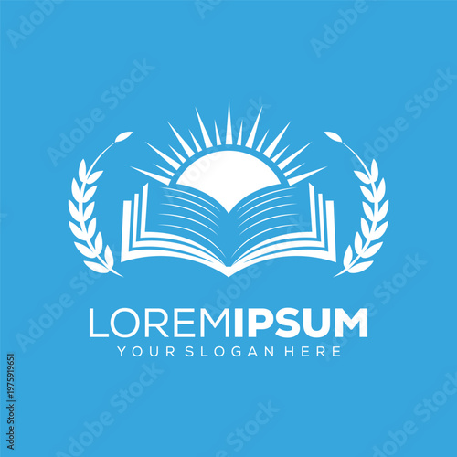 Education logo, open book with sun on it, logo design template