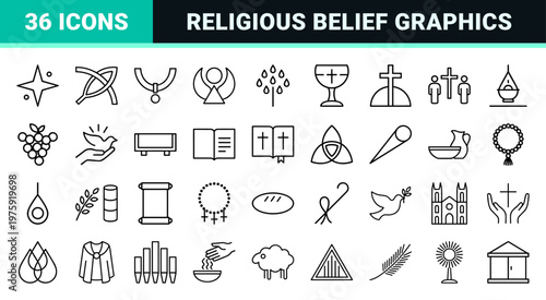 Minimalist Christian religion line symbols set