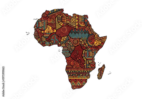 Vibrant African Map with Traditional Patterns and Rich Colors.