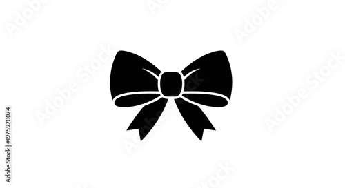 Elegant Black Bow Silhouette Isolated on White Background, Gift Decoration