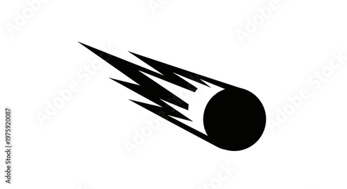 Falling Meteoroid Icon, Black Comet Silhouette on White Background, Space Concept