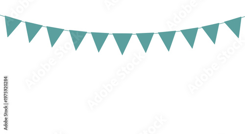 Teal Party Bunting Flags Hanging on String Isolated on White Background
