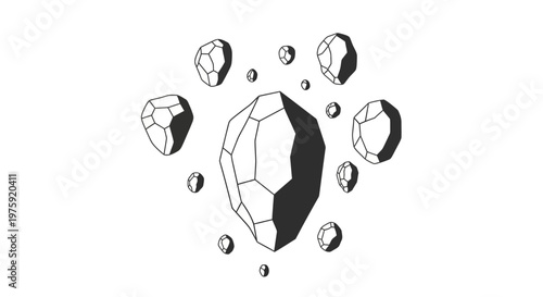 Abstract geometric crystals floating in space, mineral, gemstone, space art