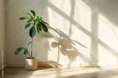 Indoor Plant with Window Shadow Minimal Interior Natural Light Background