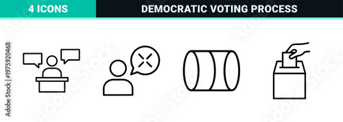 Democratic rights and civic participation linear outline icon set