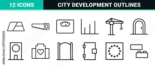 Urban development and construction planning outline icon set