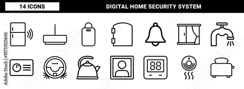 Minimalist smart home automation and iot line icon set