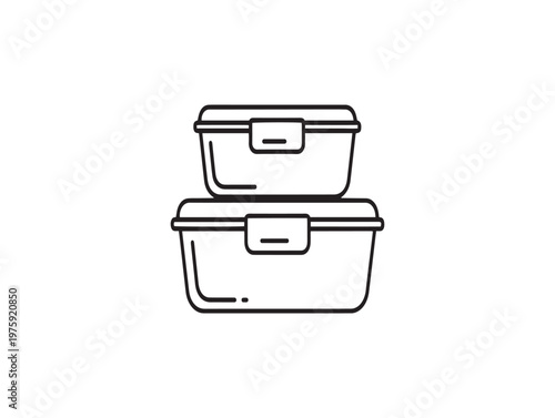 Stack of two rectangular food storage containers line art illustration